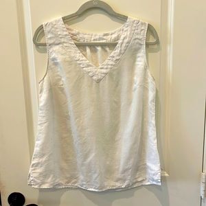 St Tropez linen white v neck sleeveless top